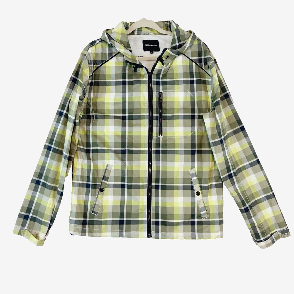 Fishbone Windbreaker Men's L Green Plaid Y2K Skater Ski Gorpcore Jesse Pinkman‎